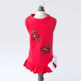 Candy Cane Dog Dress (Color: Red, size: XXS)
